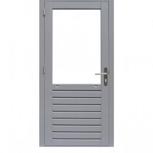 Hardhouten enkele 1-ruits deur Prestige met dubbelglas, 109 x 221 cm., linksdraaiend, grijs gegrond