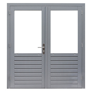 Hardhouten dubbele 1-ruits deur Prestige met dubbelglas, 202 x 221 cm., grijs gegrond