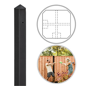 Beton Korte hoekpaal 10x10x180 cm, Zwart gecoat tbv Scherm 90