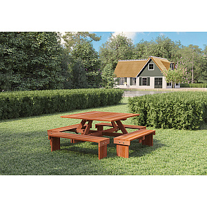 Picknicktafel Vierkant geolied hardhout 210x210x75 cm