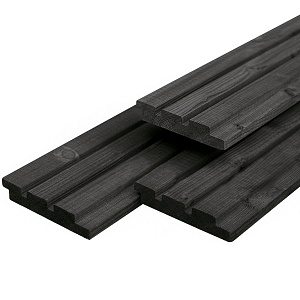 JWOODS Vuren Triple Profiel Plank 2,2x14x240 cm, Zwart Gespoten