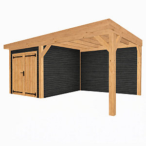 JWOODS Buitenverblijf 600x370cm incl. berging 300(b), Geschaafd met horizontaal Triple rabat Zwart