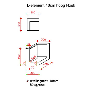 L-Hoekelement 30x30x40 cm (L x Voet x H) Antraciet