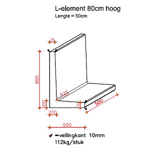 L-Element Tachtig 50x50x80 cm (L x Voet x H) Grijs