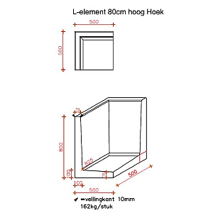 L-Hoekelement 50x50x80 cm (L x Voet x H) Roestbruin