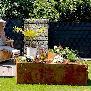 Cortenstaal L-vormige plantenbak Kansas 60, 180x120x60 cm met bodemplaat