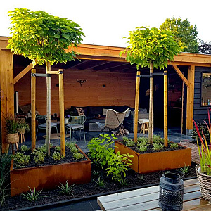 Cortenstaal vierkante plantenbak Miami 120x120x40 cm geen bodemplaat