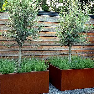 Cortenstaal vierkante plantenbak Miami 120x120x60 met bodemplaat