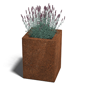 Cortenstaal vierkante plantenbak Miami 30x30x30 cm met bodemplaat + (8) voeten