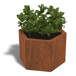 Cortenstaal zeshoekige plantenbak Denver 30, 59,3x52x40 cm met bodemplaat + 6 wielen