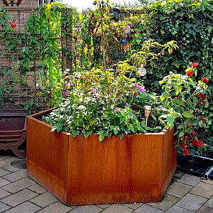 Cortenstaal zeshoekige plantenbak Denver 60, 119,3x103,9x80 cm