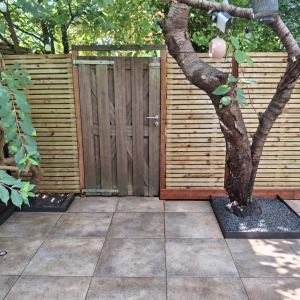 Tuinscherm Oostende geschaafd groen geïmpregneerd vuren 63-planks, 180x180 cm