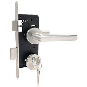 RVS Beslagset tbv verstelbaar stalen frame met cilinderslot, deurkrukken, sluitplaat, rozetten, duim