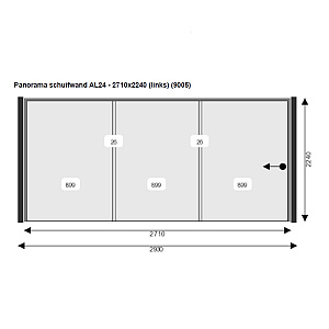 Glazen Schuifwand 271(B)x224(H) cm tbv zijkant Buitenverblijf 300 cm diepte