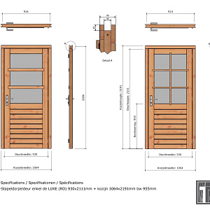 Douglas enkele de Luxe deur 6-ruits 93x211,1 cm met kozijn onbehandeld rechtsdraaiend (Incl. Hang en