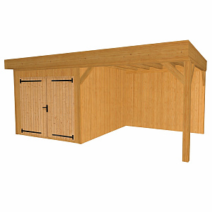 JWOODS Buitenverblijf 700x370cm incl. berging 300(b), Geschaafd met verticaal Triple rabat Naturel