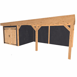 JWOODS Buitenverblijf 1000x300cm incl. berging 300(b), Geschaafd met verticaal Triple rabat Zwart