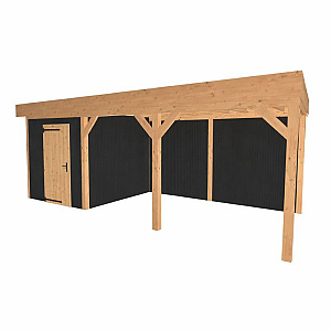 JWOODS Buitenverblijf 1000x370cm incl. berging 200(b), Geschaafd met verticaal Triple rabat Zwart