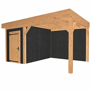 JWOODS Buitenverblijf 600x370cm incl. berging 200(b), Geschaafd met verticaal Triple rabat Zwart