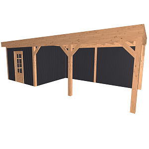 JWOODS Buitenverblijf 700x370cm incl. berging 200(b), Geschaafd met verticaal Triple rabat Zwart