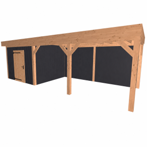 JWOODS Buitenverblijf 700x370cm incl. berging 200(b), Geschaafd met verticaal Triple rabat Zwart