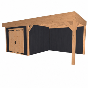 JWOODS Buitenverblijf 700x370cm incl. berging 300(b), Geschaafd met verticaal Triple rabat Zwart