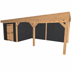 JWOODS Buitenverblijf 900x370cm incl. berging 200(b), Geschaafd met verticaal Triple rabat Zwart