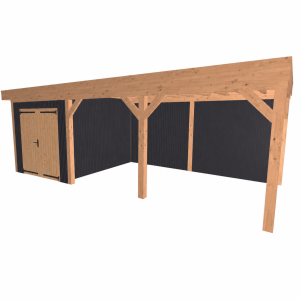 JWOODS Buitenverblijf 900x370cm incl. berging 300(b), Geschaafd met verticaal Triple rabat Zwart