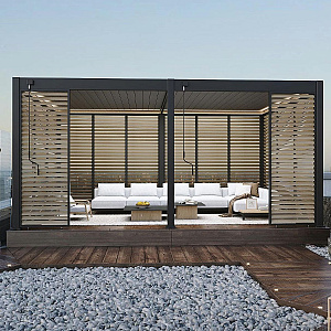 Orion shutterpaneel Kantelbaar - Horizontaal. Voor 300 cm zijkant. 93 cm Antraciet/Wood