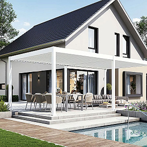 Orion Deluxe overkapping met elektrisch lamellendak en LED 360x720 cm Wit