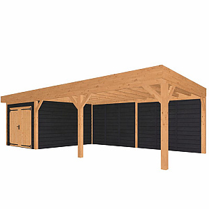 JWOODS Buitenverblijf 900x370cm incl. berging 300(b), Fijnbezaagd zweeds rabat zwart