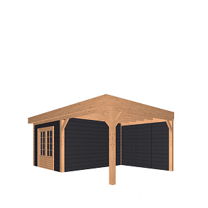 JWOODS Buitenverblijf 600x370cm incl. berging 300(b), Geschaafd met zweeds rabat zwart