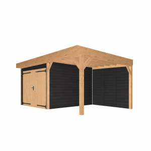 JWOODS Buitenverblijf 600x370cm incl. berging 300(b), Geschaafd met zweeds rabat zwart