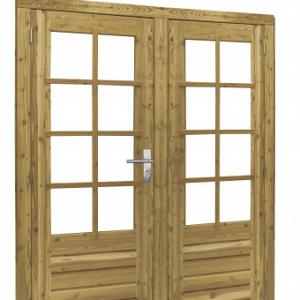 Douglas dubbele deur 8-ruits incl. kozijn, 168 x 201 cm., groen geïmpregneerd