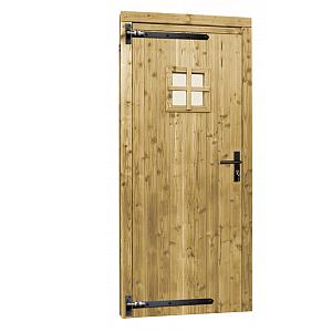 Douglas enkele 1-ruits deur inclusief kozijn, 90 x 201 cm., linksdraaiend, groen geïmpregneerd