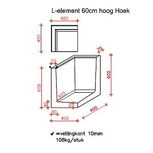 L-Hoekelement 40x40x60 cm (L x Voet x H) Antraciet