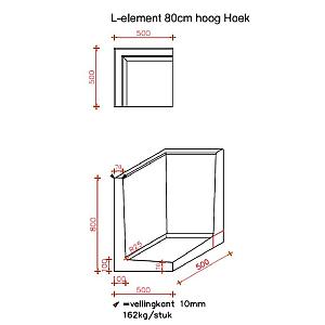 L-Hoekelement 50x50x80 cm (L x Voet x H) Grijs