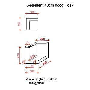 L-Hoekelement 30x30x40 cm (L x Voet x H) Roestbruin