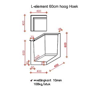 L-Hoekelement 40x40x60 cm (L x Voet x H) Roestbruin