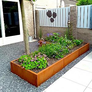 Cortenstaal L-vormige plantenbak Kansas 100, 300x200x80 cm geen bodemplaat