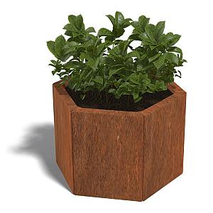 Cortenstaal zeshoekige plantenbak Denver 30, 59,3x52x40 cm met bodemplaat + 6 wielen