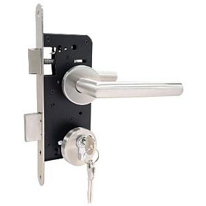 RVS Beslagset tbv verstelbaar stalen frame met cilinderslot, deurkrukken, sluitplaat, rozetten, duim