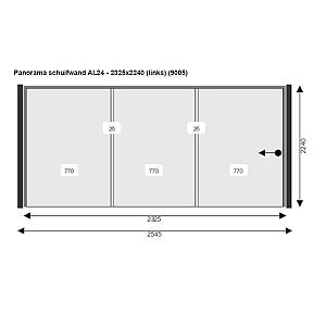 Glazen Schuifwand 232,5(B)x224(H) cm tbv voorzijde Buitenverblijf 700x300/370 cm met berging 200 cm 