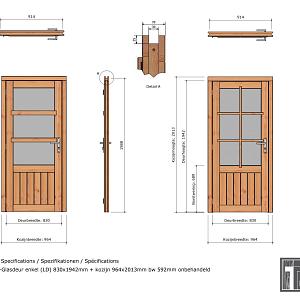 Douglas enkele deur 6-ruits 83x194,2 cm met kozijn onbehandeld linksdraaiend (Incl. Hang en Sluitwe