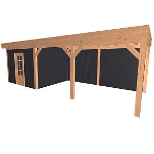 JWOODS Buitenverblijf 700x300cm incl. berging 200(b), Geschaafd met verticaal Triple rabat Zwart