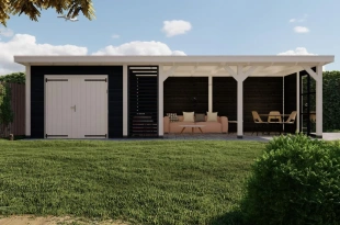 3624 buitenverblijf barcelona dakmaat 10060x4310mm staandermaat 9520x3770mm  voorzijde 2