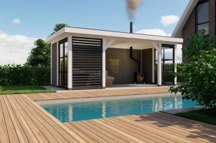 3640 buitenverblijf rome dakmaat 6900x3740 mm staandermaat 6395x3270 mm wit linkerzijde veraf 2