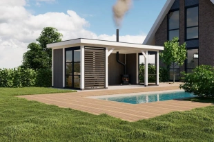 3640 buitenverblijf rome dakmaat 6900x3740 mm staandermaat 6395x3270 mm wit linkerzijde veraf