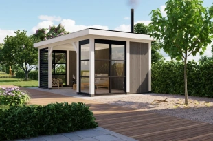 3640 buitenverblijf rome dakmaat 6900x3740 mm staandermaat 6395x3270 mm wit rechterzijkant