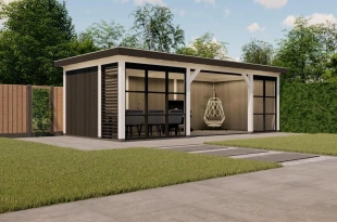 3642 buitenverblijf rome 8440x4210mm met steellook  linkerzijde veraf